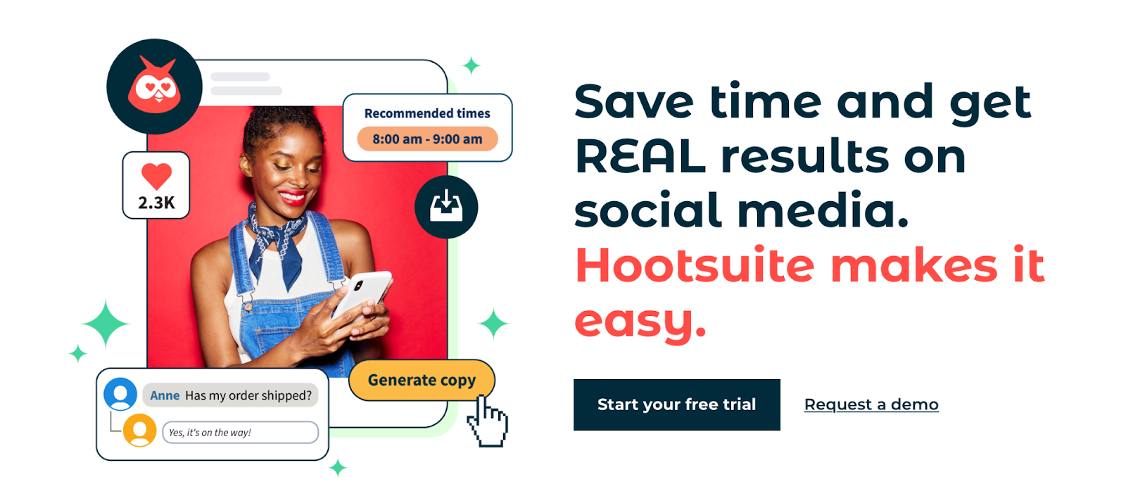 Saat Anda memulai Hootsuite, Anda akan mendapatkan akses ke dasbor yang bersih dan bergaya tempat Anda dapat menulis, mempublikasikan, dan menjadwalkan postingan media sosial.