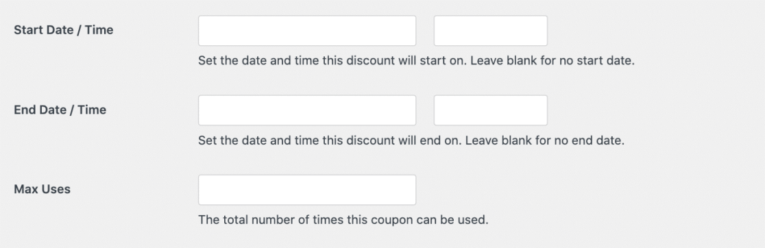 Coupon start and end dates