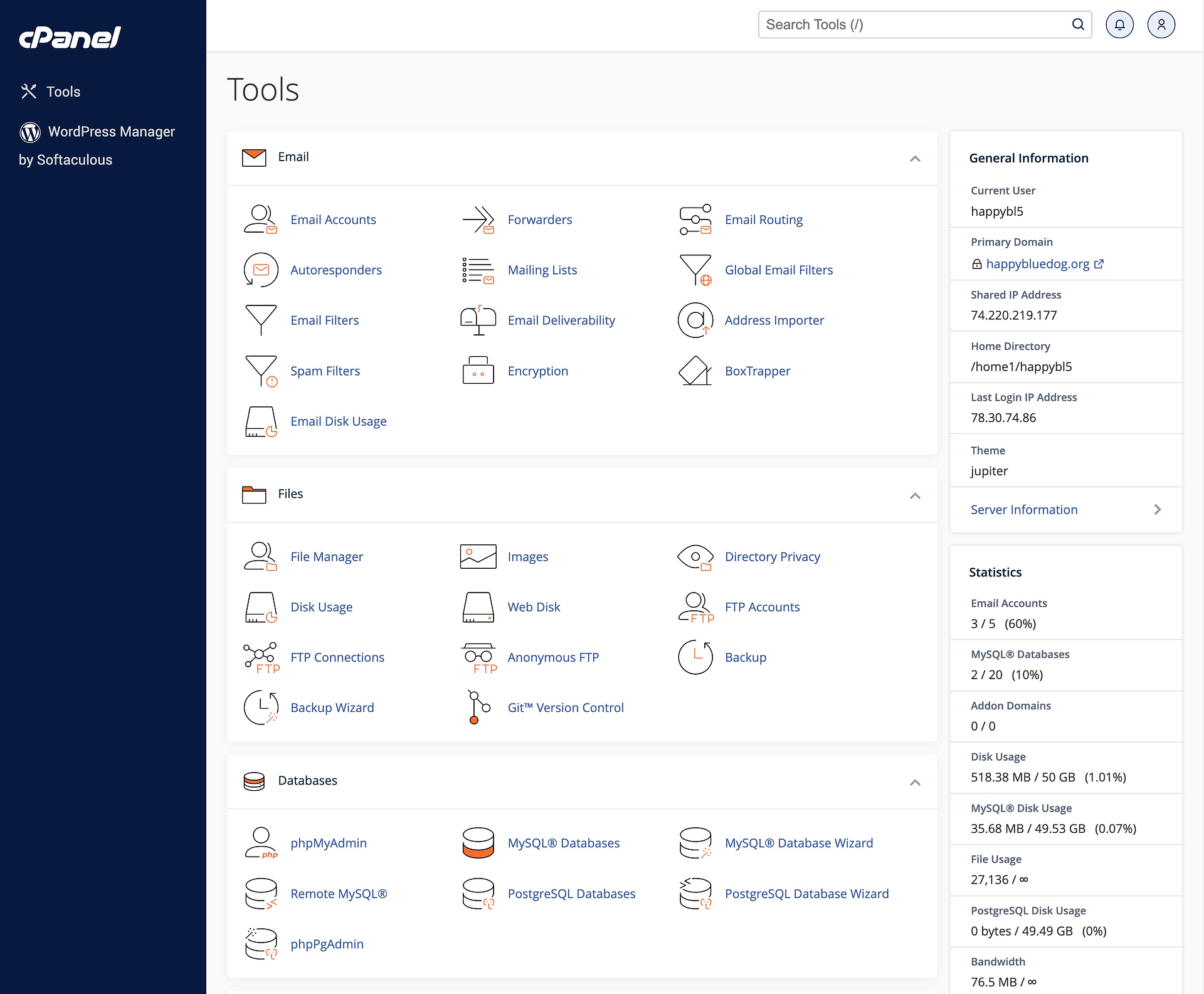 Accès au cPanel Bluehost.