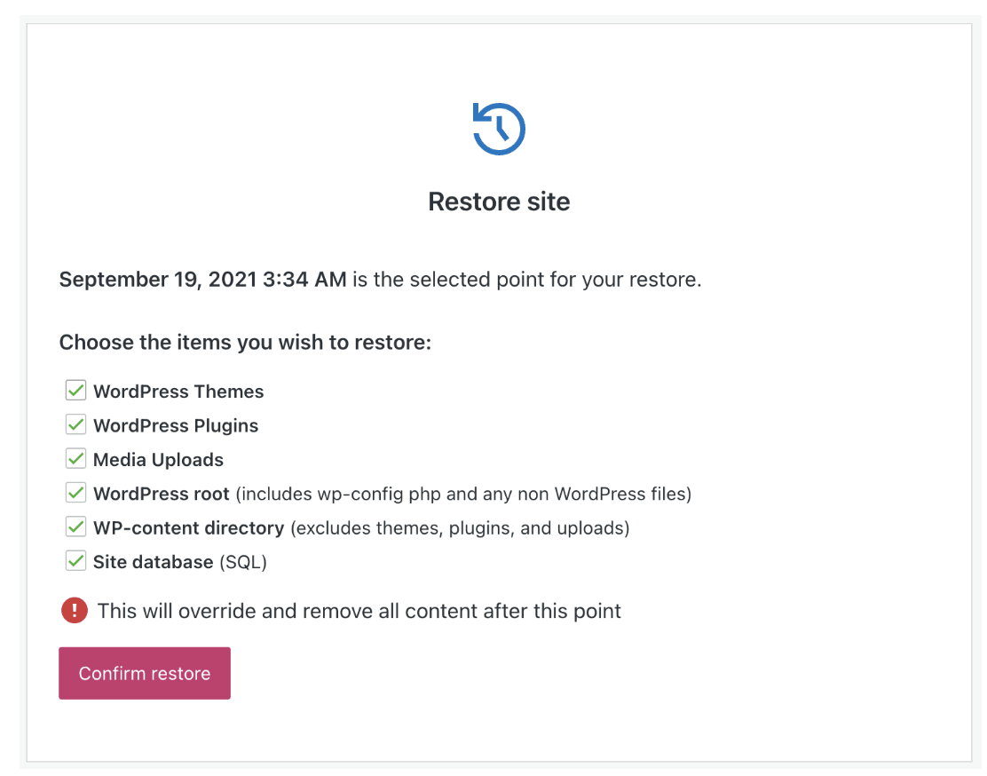 Jetpack VaultPress Backup'tan geri yükleme seçenekleri