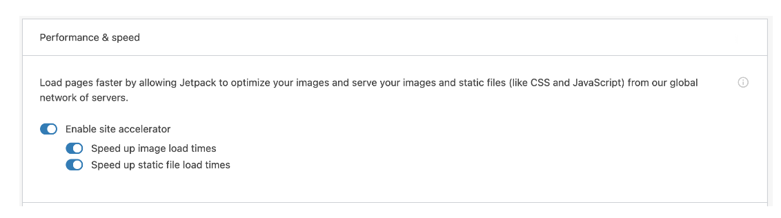 Jetpack site hızlandırıcı CDN'sini açma seçenekleri