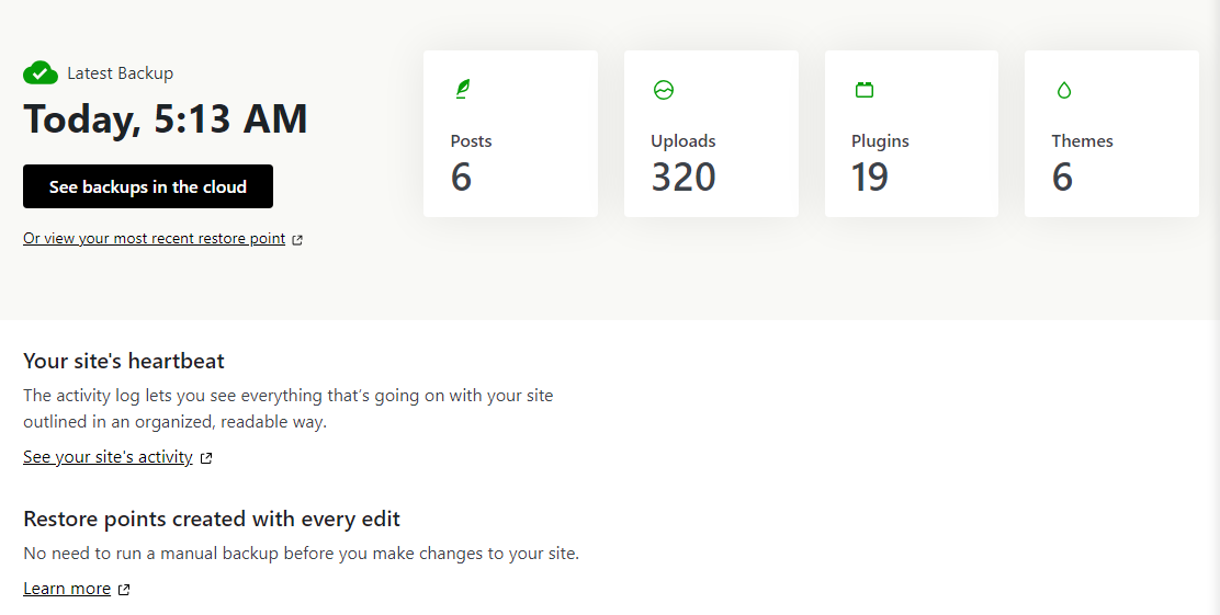 Jetpack VaultPress Backup'tan en son yedekleme bilgileri