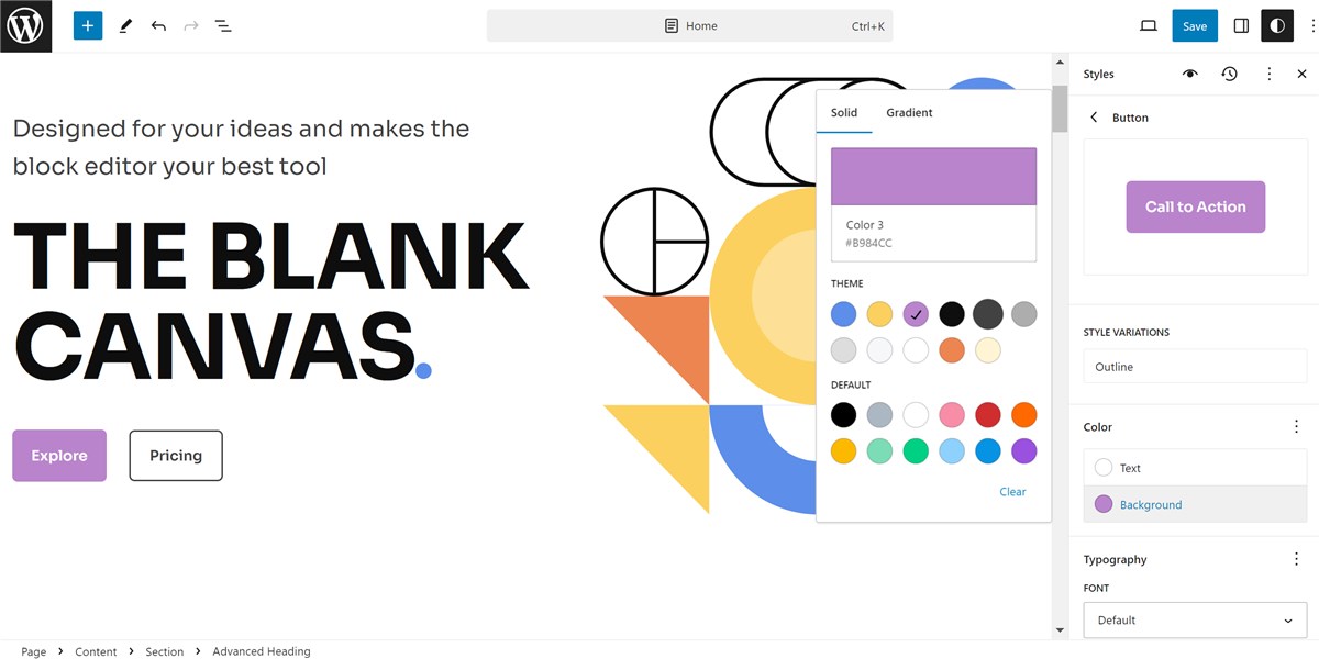 Colori del tema WordPress FSE.