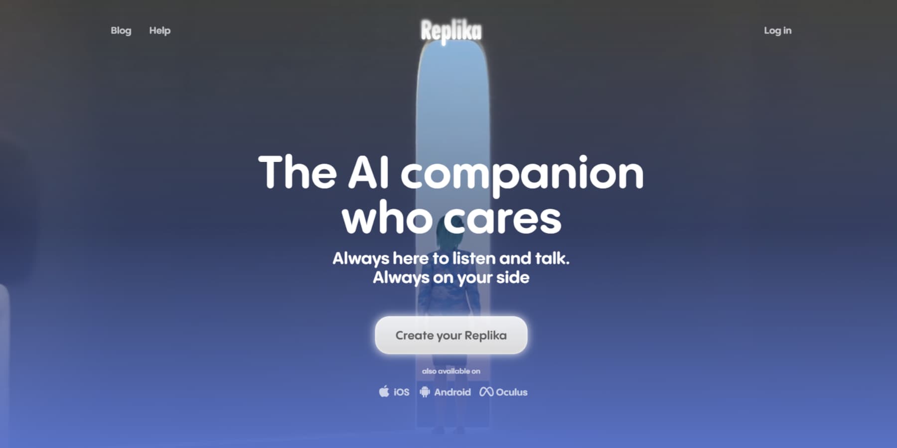 Uma captura de tela da página inicial do Replika