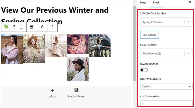 แก้ไขแกลเลอรีรูปภาพในแผงบล็อก Edit image gallery in the block panel