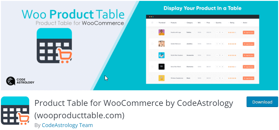 Plugin Woo Product Table
