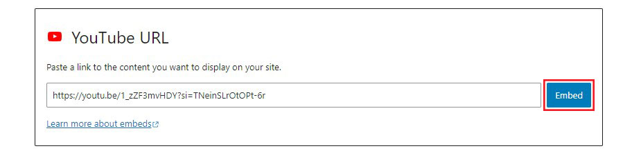 在 YouTube 块中添加视频 URL