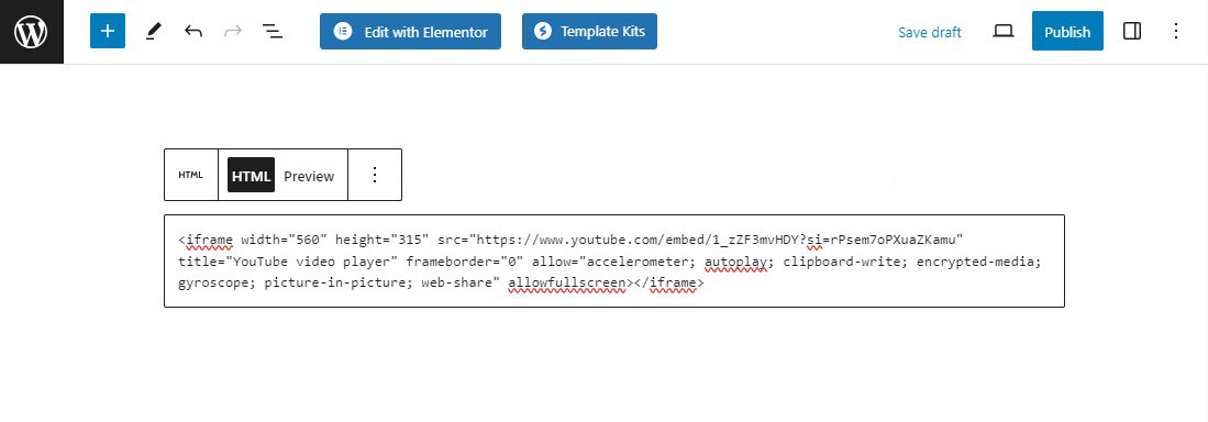 添加视频嵌入 HTML 代码