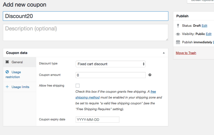 添加新的優惠券代碼。