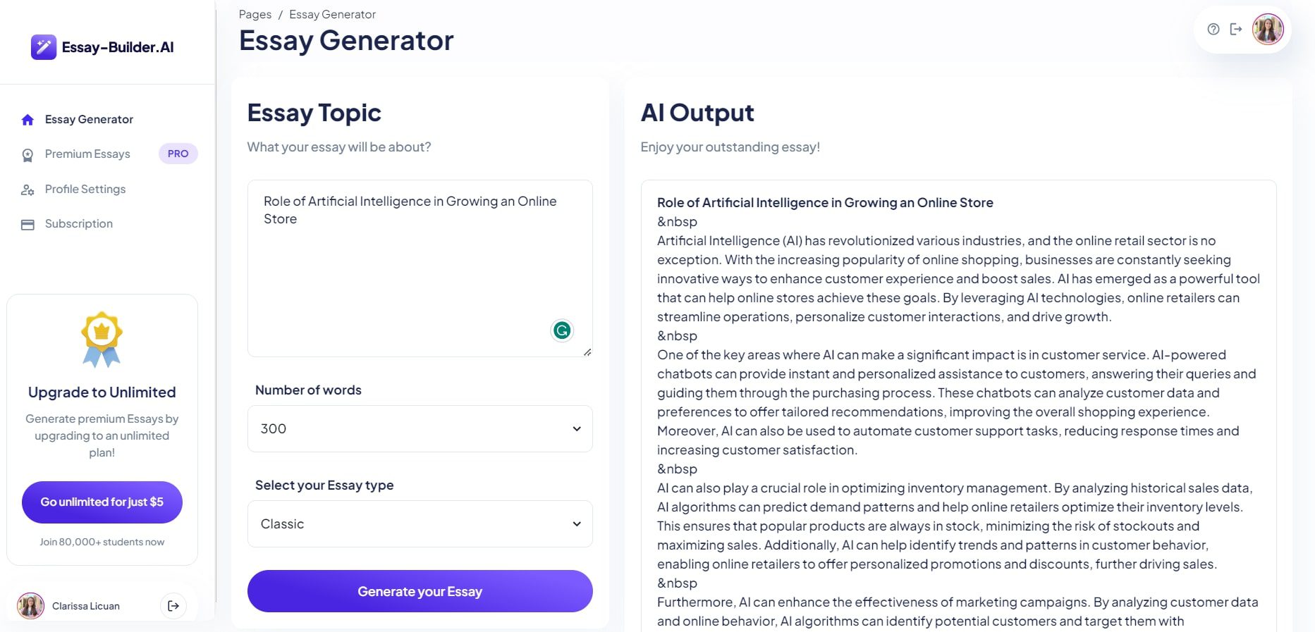 Contenu généré par Essay Builder AI