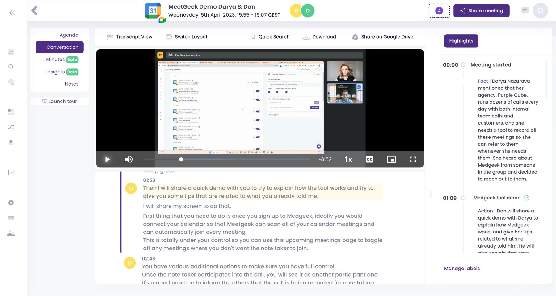 MeetGeek Note Taker per riunioni