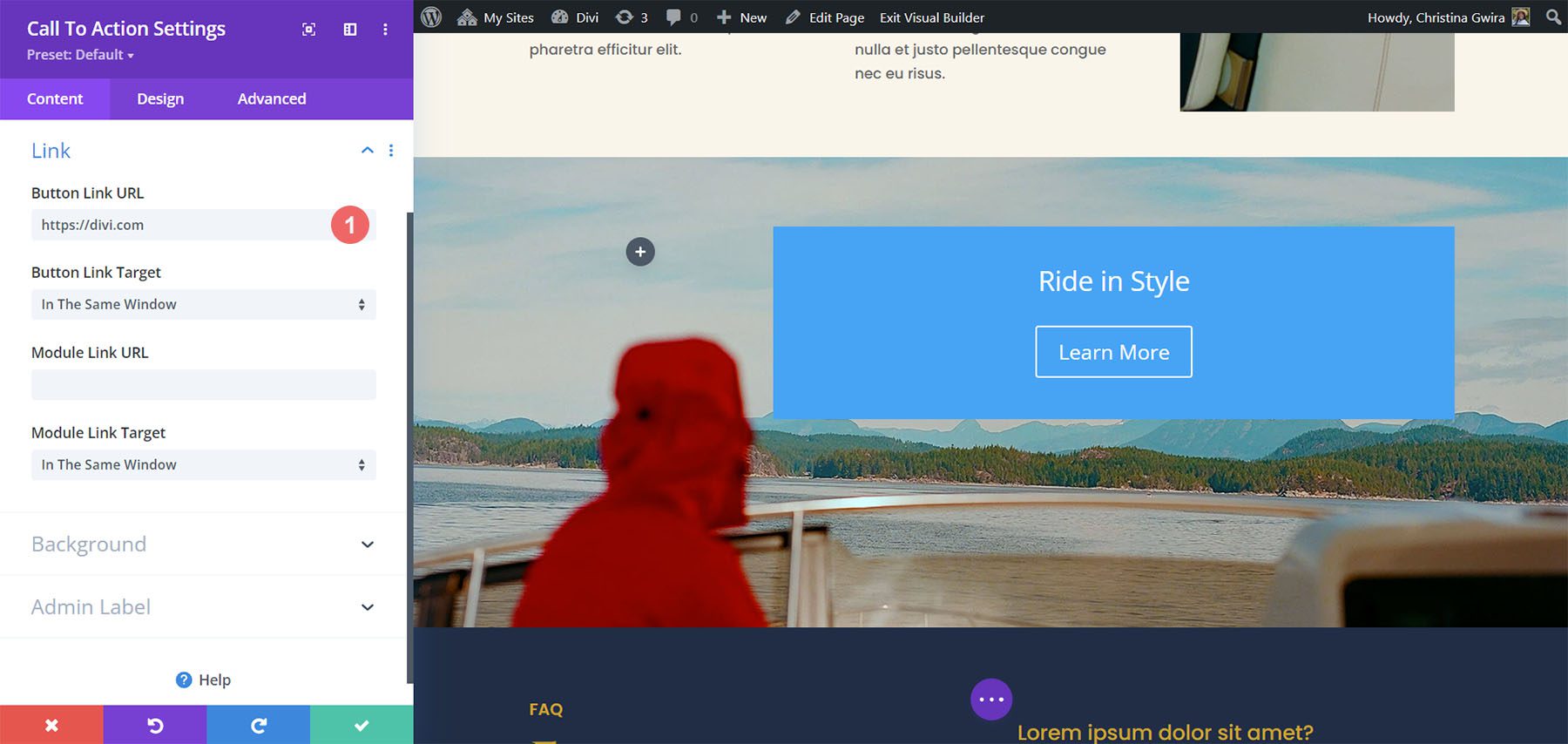 Ajouter l'URL du lien du bouton au module d'appel à l'action