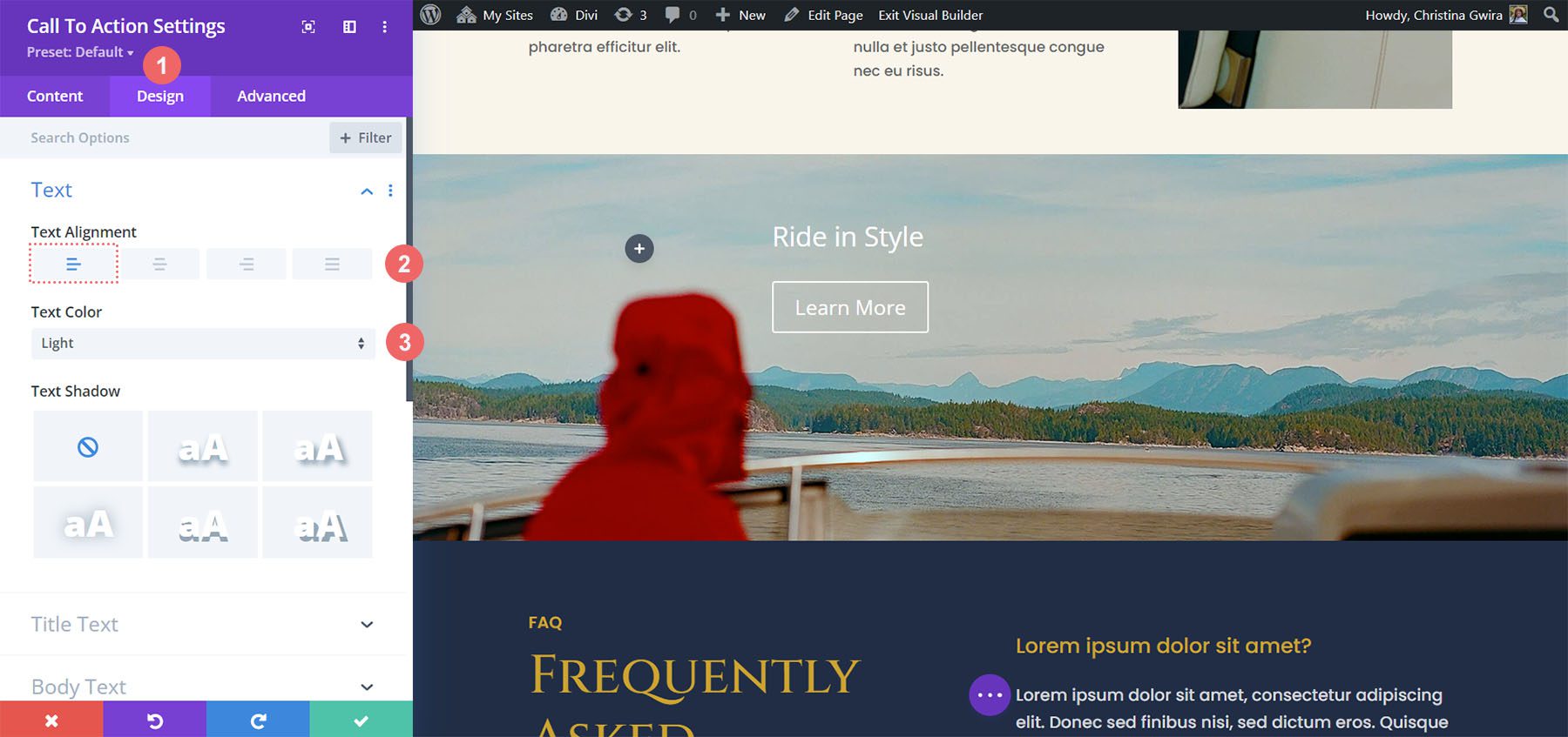 Définir la couleur du texte et l'alignement du texte