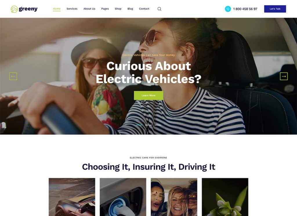 Greeny – Thème WordPress pour concessionnaire de voitures électriques