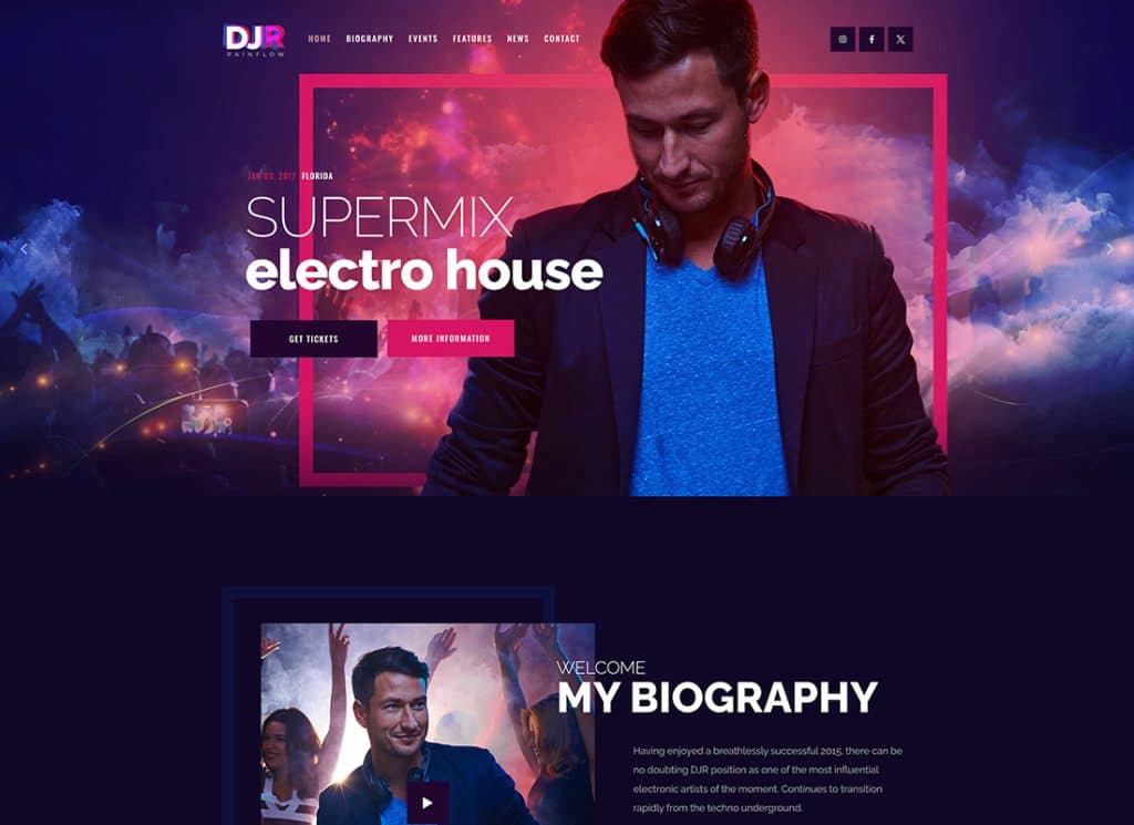 DJ Rainflow – Thème WordPress pour groupe de musique et musicien