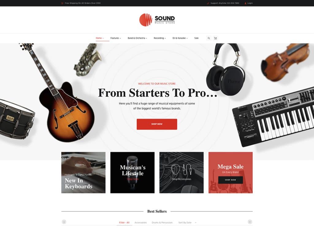Sound - Thème WordPress pour la boutique en ligne d'instruments de musique