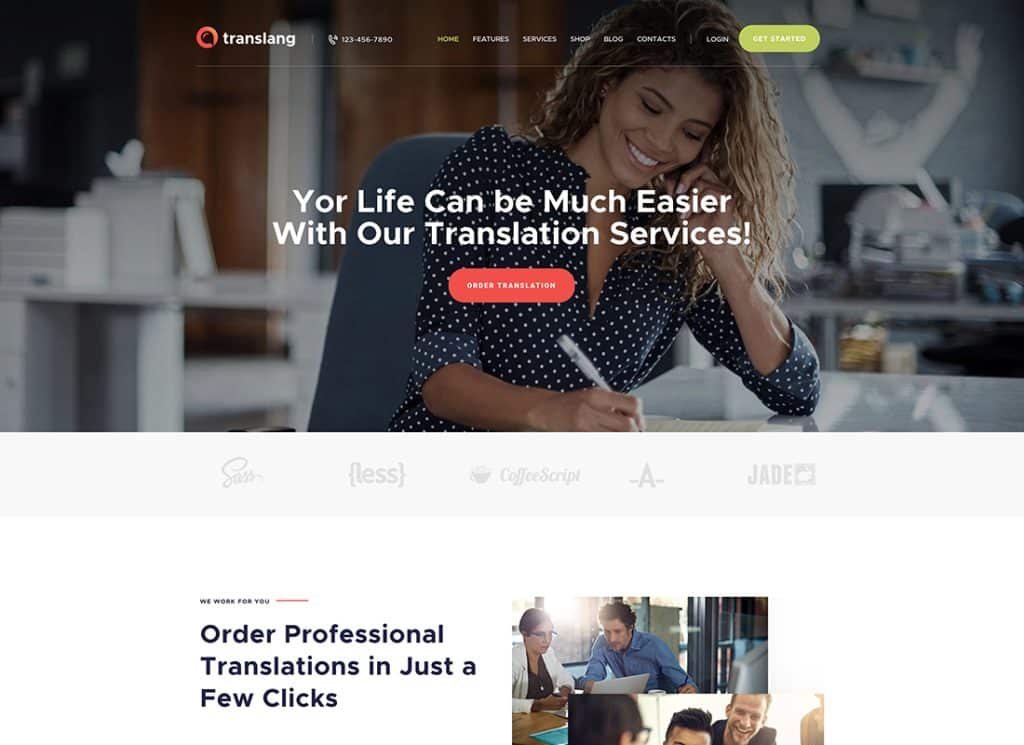 Translang - Tema WordPress de serviços de tradução e cursos de idiomas
