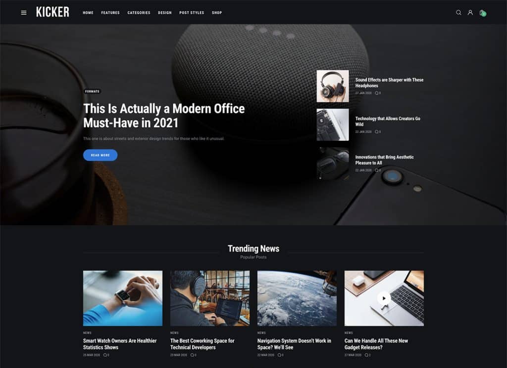 Kicker - Tema WordPress de revista de blog multifuncional