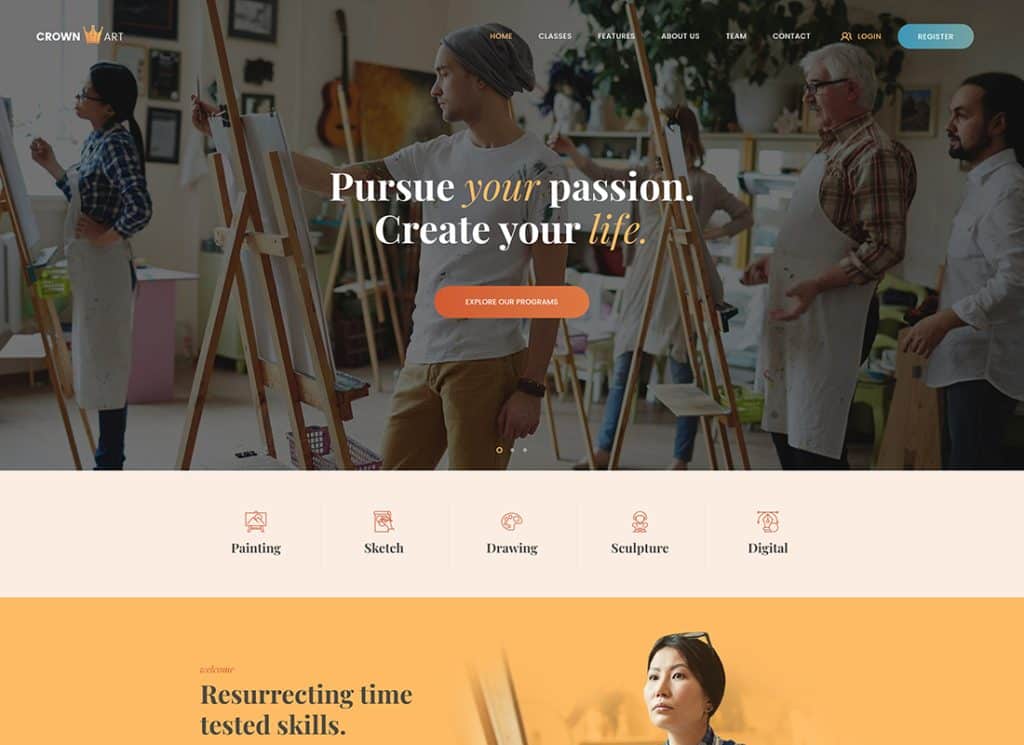 Crown Art – Thème WordPress pour école de dessin et de musique