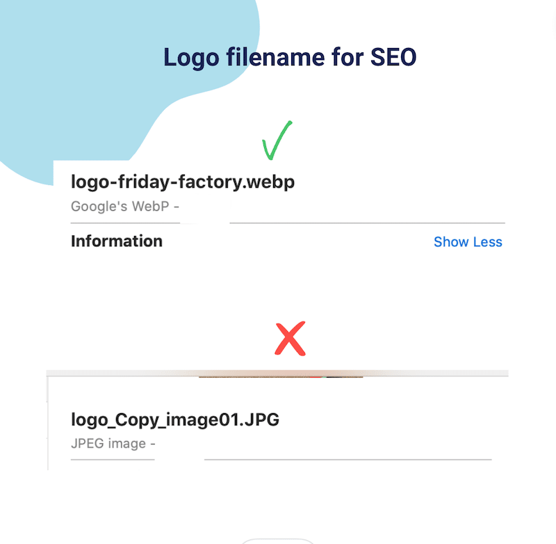 SEO 用のロゴ ファイル名 - 出典: Imagify