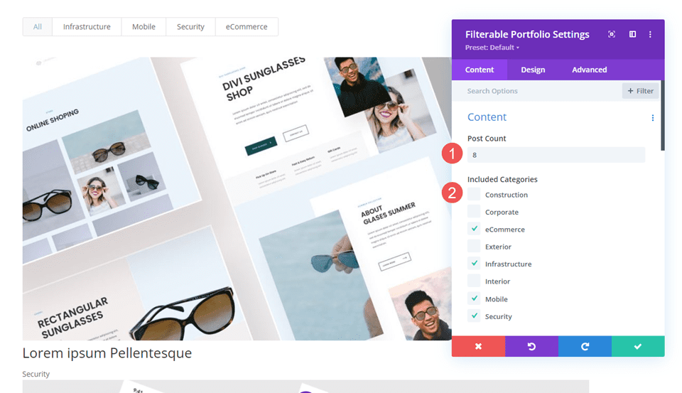Contenu de portefeuille filtrable