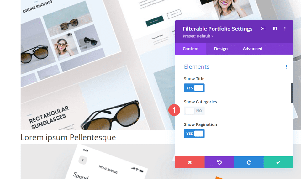 Éléments de portefeuille filtrables