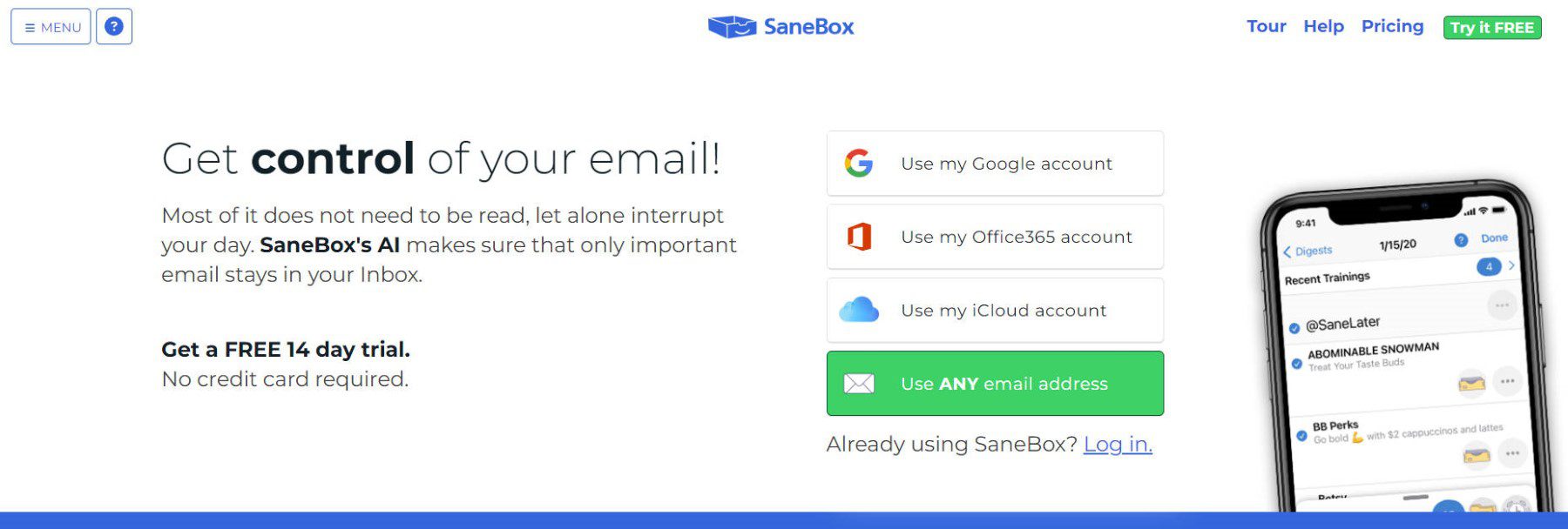 Sanebox - Page d'accueil - Octobre 2023