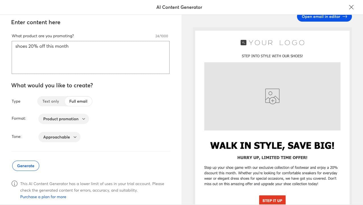 Génération de contenu IA en contact constant pour le courrier électronique