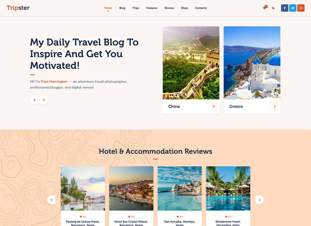 Tripster - 여행 및 라이프스타일 WordPress 블로그
