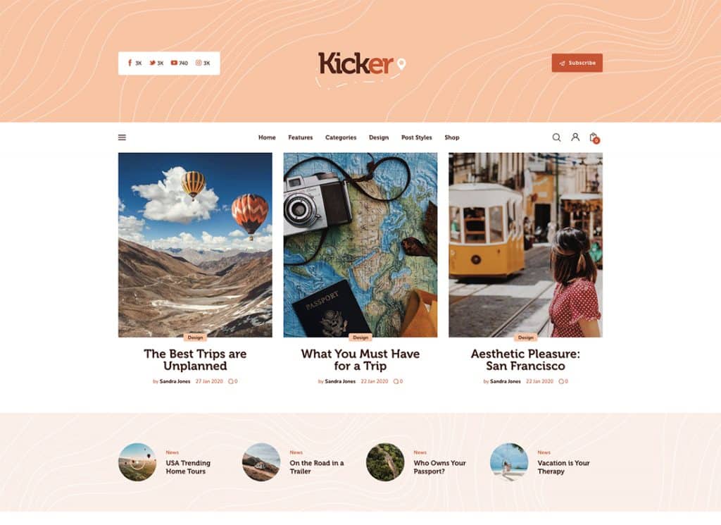 Kicker - 다목적 블로그 매거진 WordPress 테마