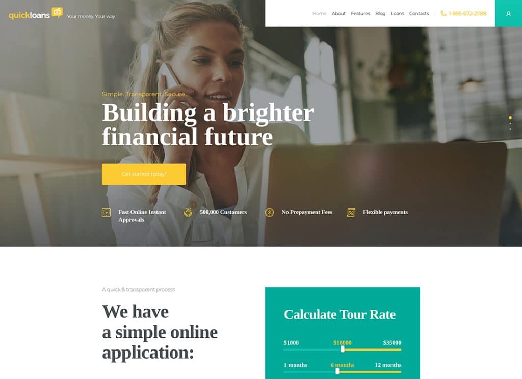 QuickLoans - 대출 회사 및 은행 사업 WordPress 테마