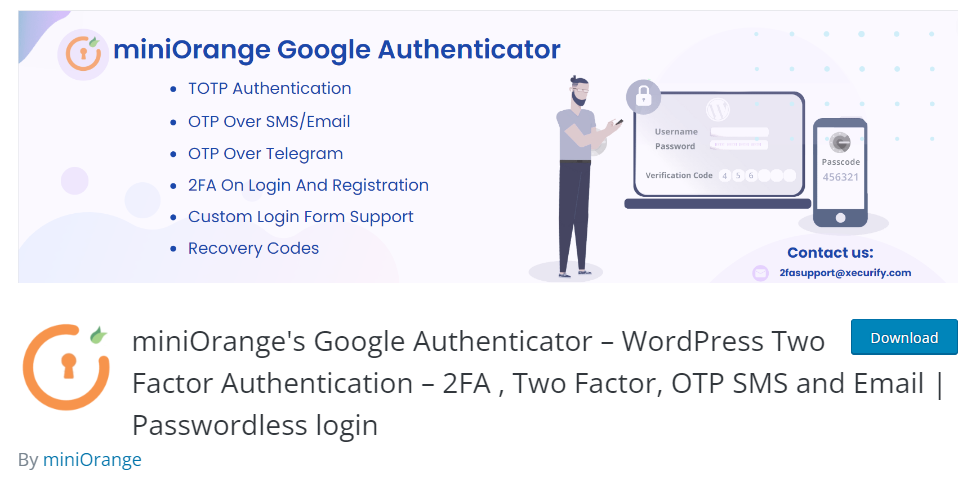 MiniOrange Google Authenticator - wtyczki do dwuskładnikowego uwierzytelniania WordPress