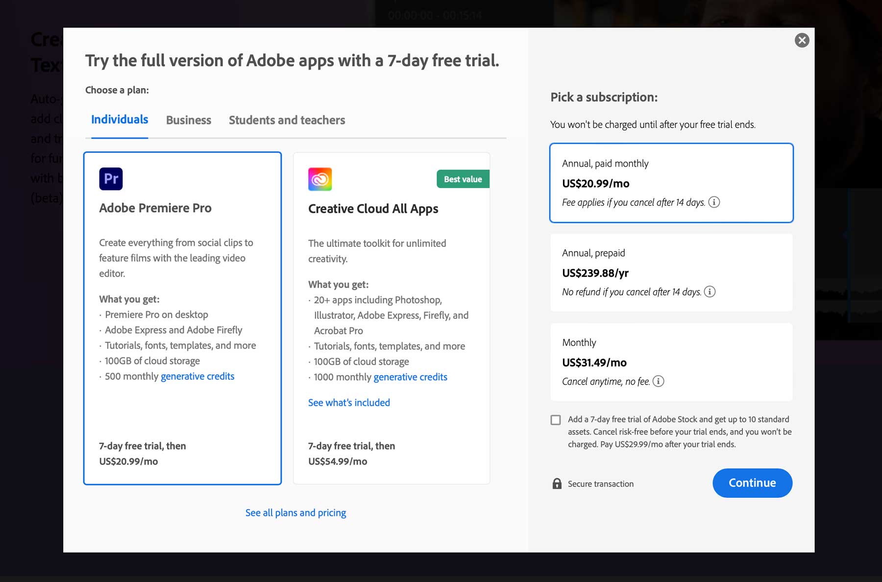 Adobe Premiere Pro 가격