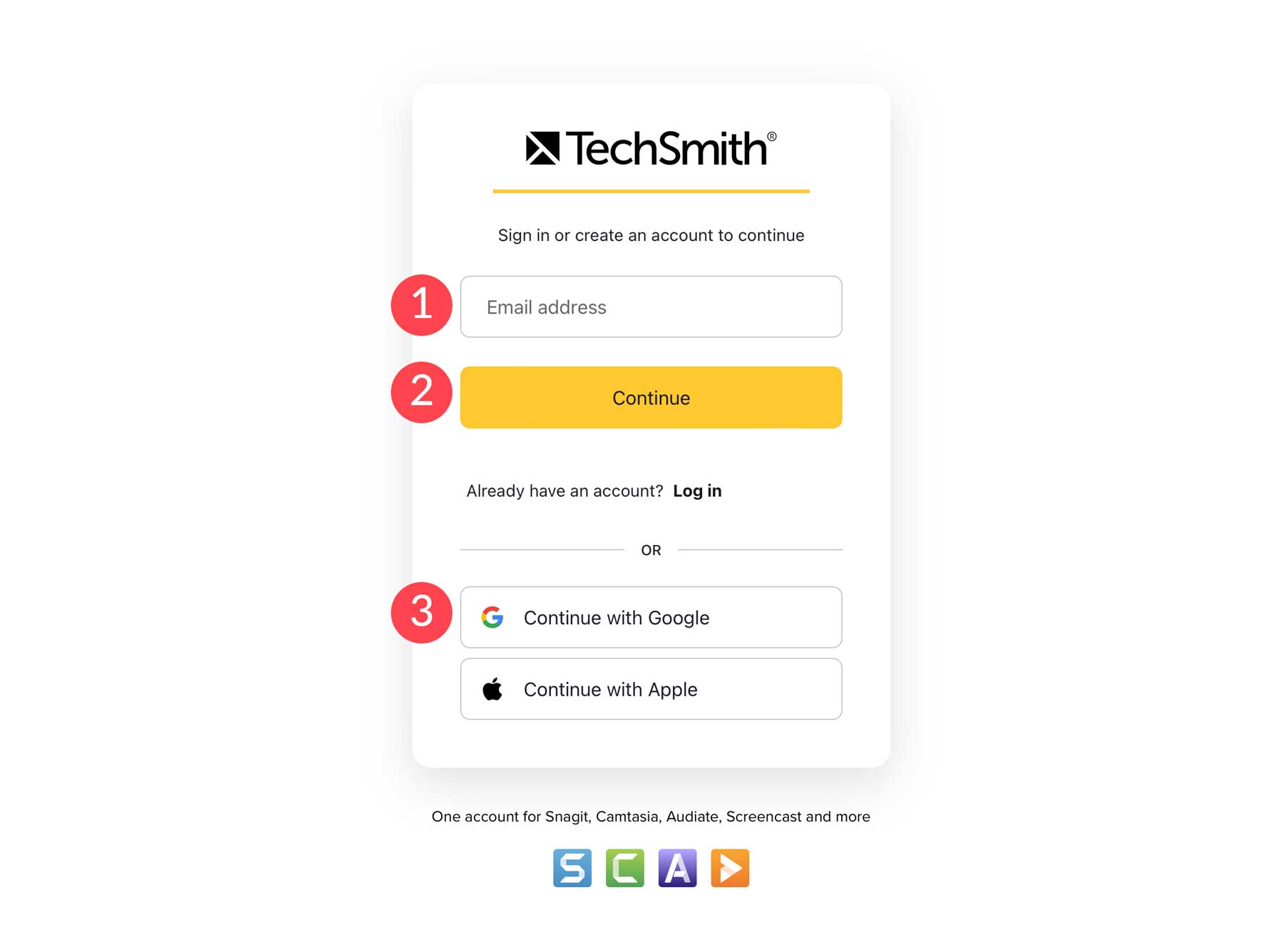 TechSmith hesabı oluştur