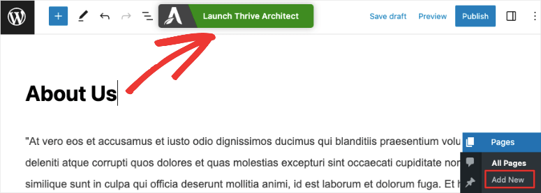 Lansați Thrive Architect în pagina wordpress - IsItWP - Detector gratuit de teme WordPress Launch Thrive Architect in wordpress page