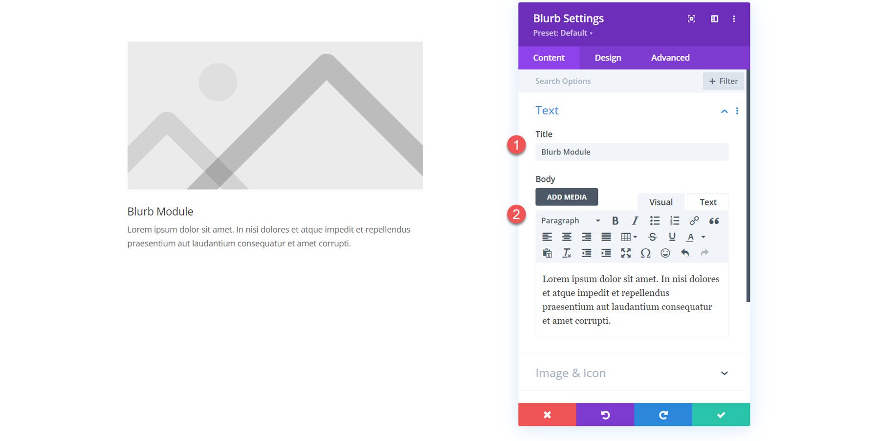 ข้อความโมดูล Divi Blurb