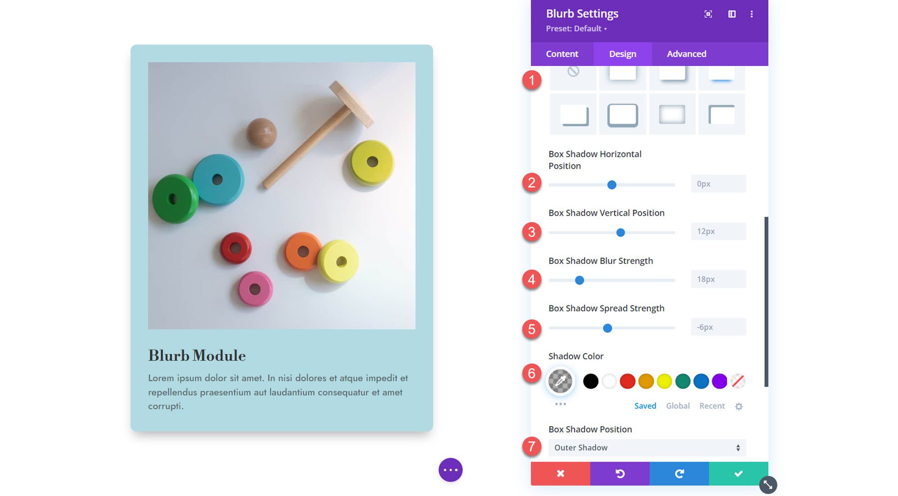 Divi Blurb โมดูลกล่องเงา