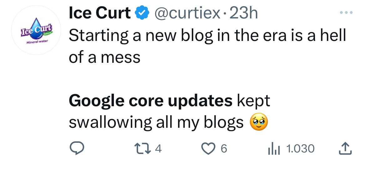Captură de ecran a revizuirii actualizării de bază Google pe Twitter