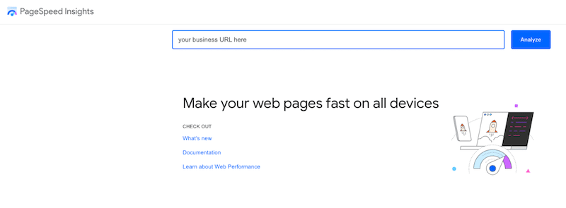 PageSpeed Insights ile performans testi çalıştırma - Kaynak: PageSpeed Insights
