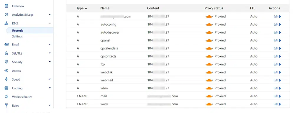 如何修復 Cloudflare 錯誤 521? 8 快速方法 6 A records in Cloudflare