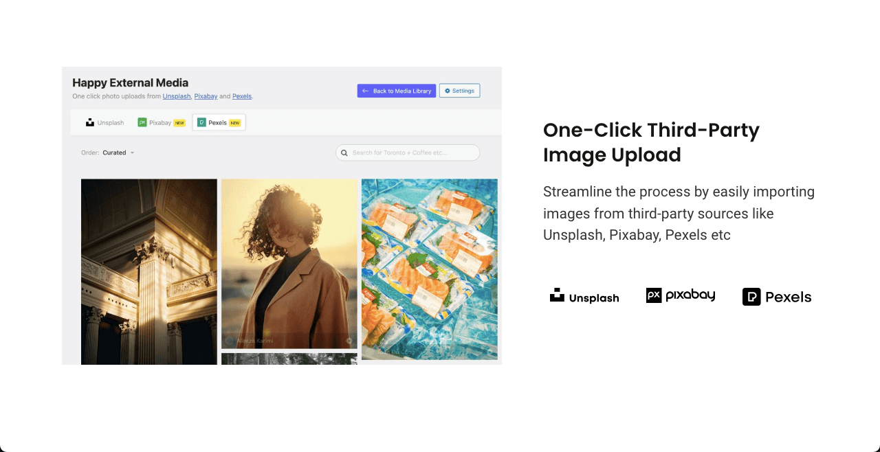 Rencontrez HappyMedia : votre gestionnaire de fichiers multimédia WordPress ultime 4 Upload images from third-party sources
