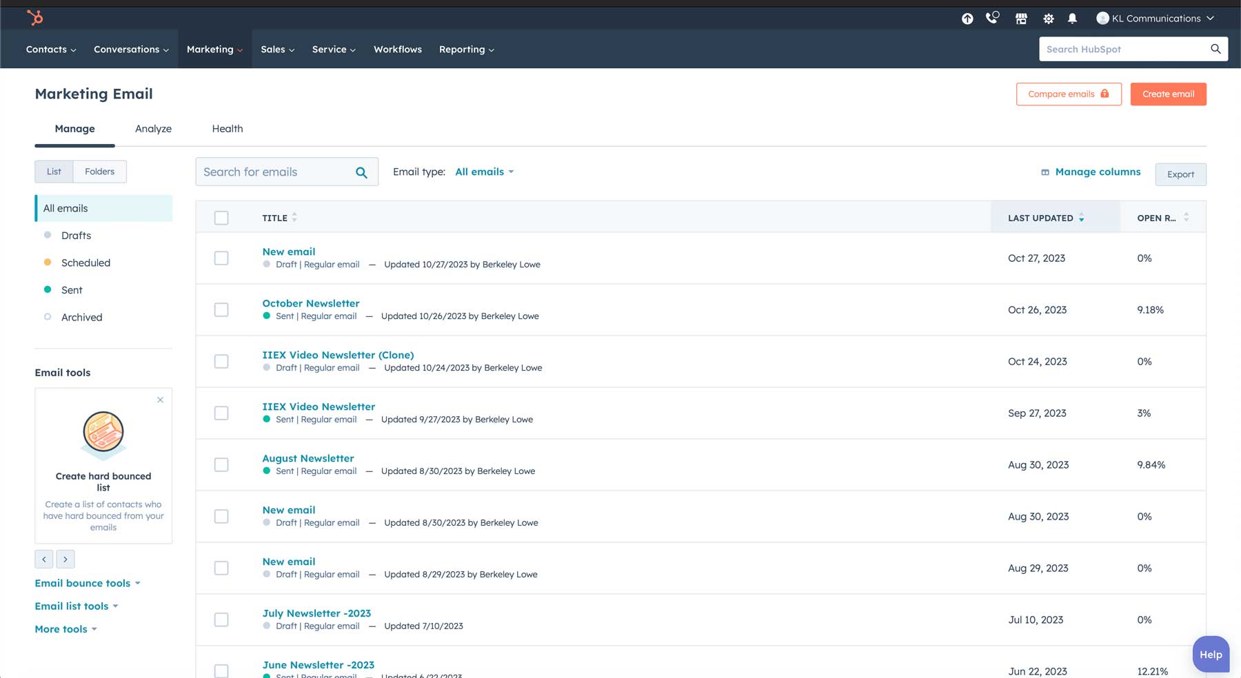 HubSpot 电子邮件活动