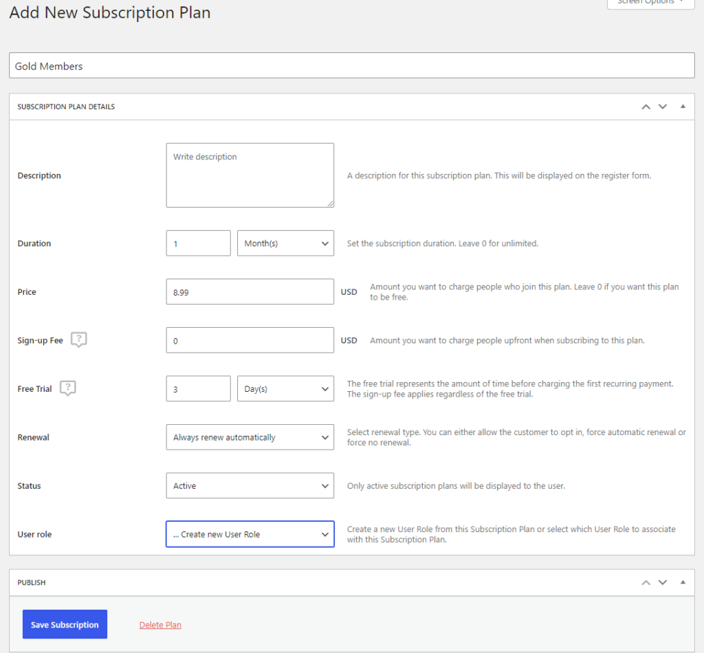 configurações do plano - adicionar bloqueio de conteúdo no WordPress