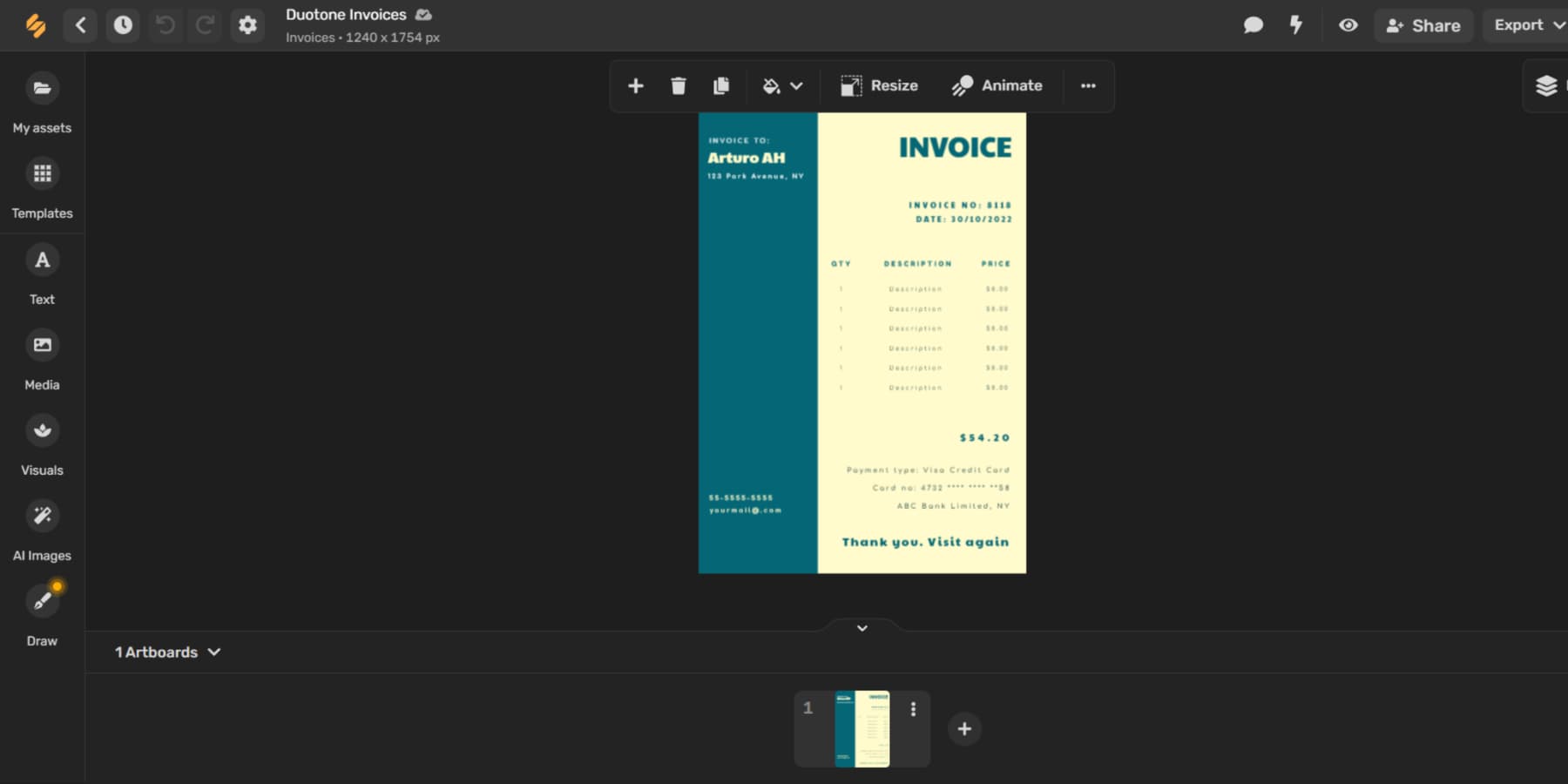 Ein Screenshot von Simplifieds Invoice Maker