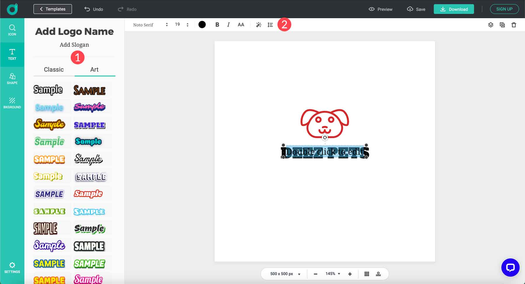 Options de texte DesignEvo