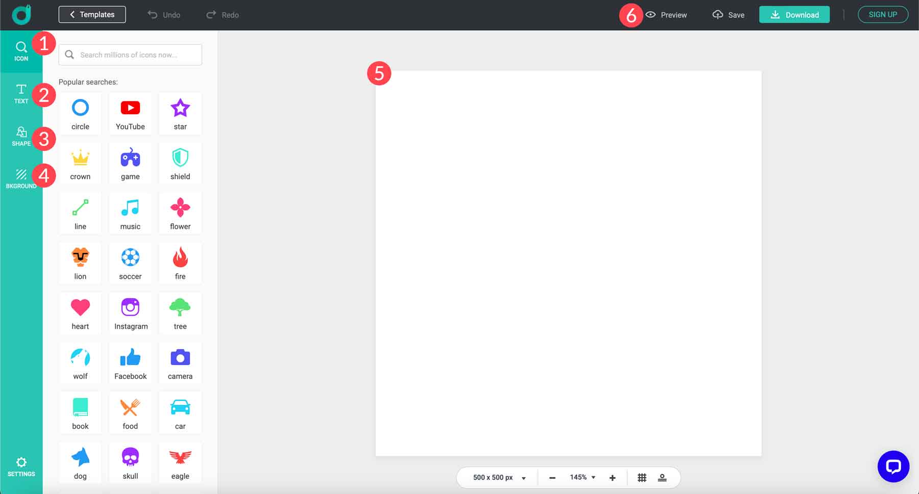 interface de création de logo