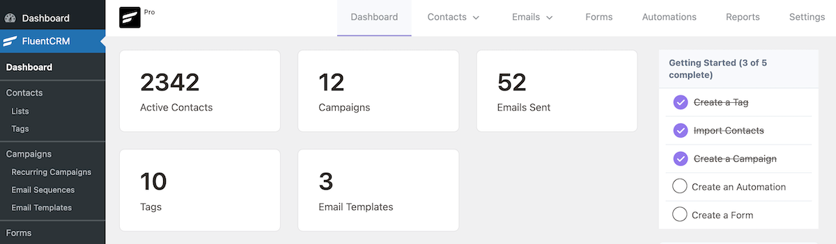 لوحة تحكم FluentCRM