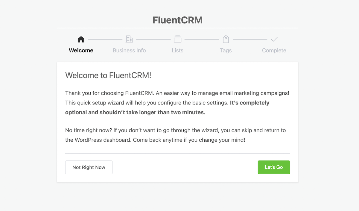 معالج إعداد FluentCRM