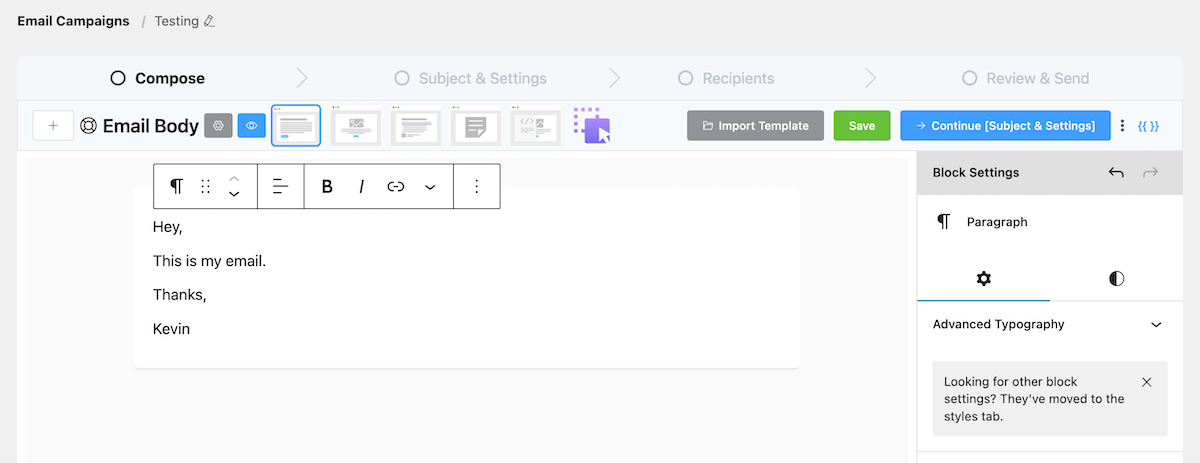 FluentCRM إنشاء البريد الإلكتروني