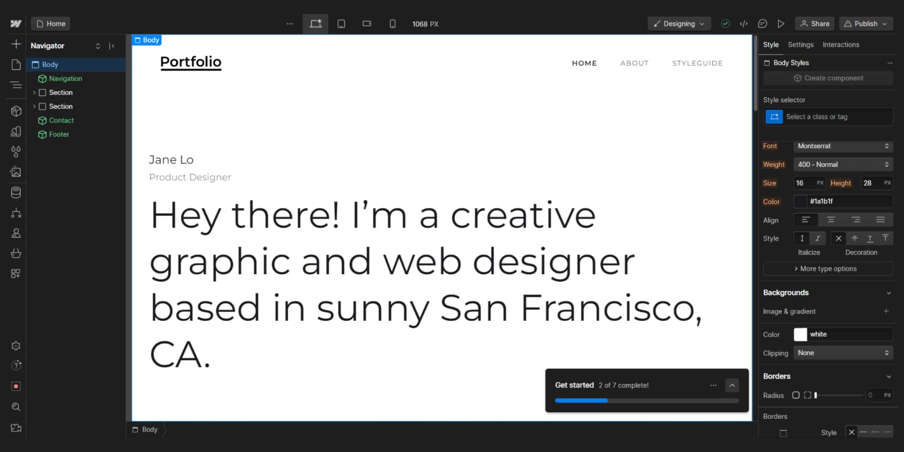 Ein Screenshot des Webdlow-Editors